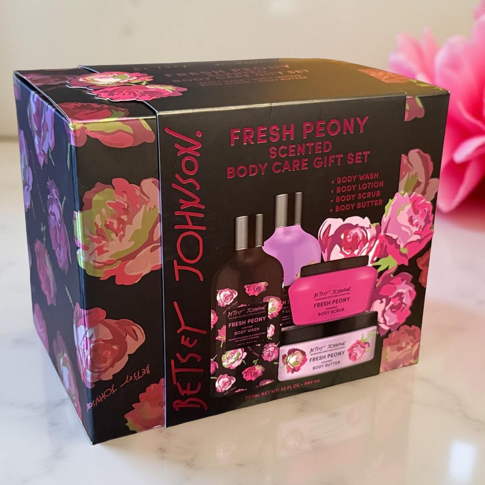 Betsey Johnson NWT Fresh Peony Body Care Set Body Wash, Lotion, Scrub & Butter - Picture 1 of 6